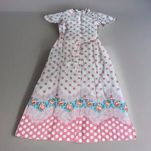 Elizabeth Paige VINTAGE Housecoat Robe Small Polka Dots Floral Print  Pink White